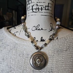 Chico's Silver and Cream Pendant Necklace